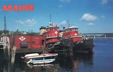 Penobscot Bay Tugs Belfast Maine Tug Fleet Bay Sea Vintage Chrome Post Card picture