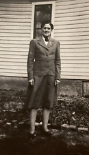 1930s Woman Lady Fashion Button Shirt Skirt Lapel Pin Original Real Photo P11k11 picture
