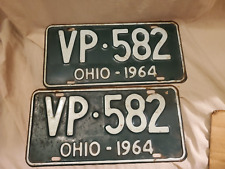 Vintage 1964 Green Ohio License Plate #VP-582 PAIR UNRESTORED picture