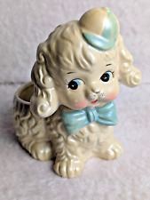Vintage Brinn's Curly Puppy Dog Planter Ceramic w/ Blue Hat and Bow picture