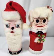 Vintage MCM Handmade Pringle Can Santa & Mrs Claus Christmas Decor Rare picture
