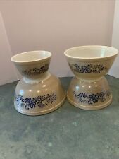 Vintage Set Of 4 Pyrex Homestead Nesting Mixing Bowls Tan Blue 401 402 402 403 picture