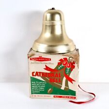 Vintage Woolworth’s Gold Christmas Cathedral Bell With Box Silent Night Works picture