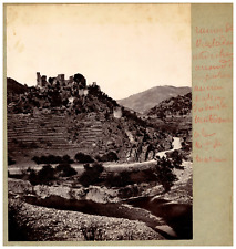 France, Ardeche, ruined Château de Ventadour vintage print, albumin print picture