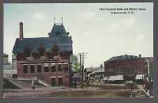 First National Bank and Market Street Postcard Somersworth N. H. Street Scene picture