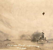 WWI Era American Fleet Trindad Navy Battle Ship Barrage Ballon Postcard Rppc picture