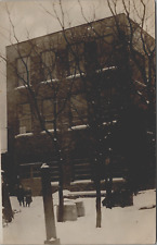 Real Photo Postcard 3 Story Commercial Building in Snow - 2 Boys CYKO c1904-20s picture