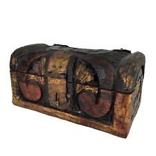 Vintage Wood Box Small Trunk Lidded Carved Hinged Lid Retro Decorative Boho picture