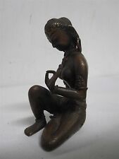 ANTIQUE ART DECO BRONZE SITTING LOVELY INDIAN NUDE LADY 4 1/2