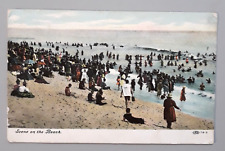 Vintage 1908 Postcard Rochester NY Scene at the Beach People in the Water Swim picture