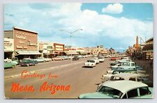 c1960s Mesa Arizona AZ Downtown Main Street Classic Cars Retro VTG Postcard picture