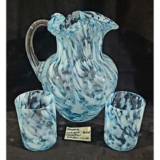 Antique 3 pc Pheonix splatter glass pitcher and tumblers picture