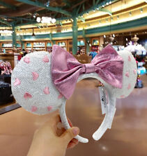 US Disney Parks White Heart Sequin Pink Valentine's Day Bow Minnie Ears Headband picture