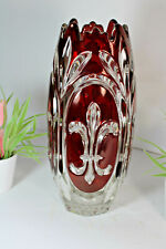 Vintage bohemia crystal ruby red clear glass vase fleur de lys rare 1960  picture