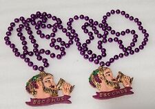 2 Vtg Krewe of Bacchus 2002 Polystone Medallion Purple Mardi Gras Beads 18 long picture