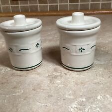 Longaberger Pottery Set Of 2 Condiment Crocks with Lids Woven Traditions GREEN picture