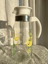 VINTAGE Lemonade Glass Pitcher Carafe Lemon Lime With Lid Great Shape picture