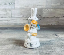 Vintage Cherub Angel Porcelian Mandolin Horn Candle Holder Figurine Japan picture