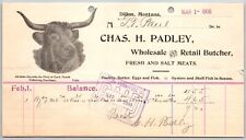 Chas. H. Padley Dillon, MT Butcher Salt Meats w/ Bull Vignette 1900 Billhead picture