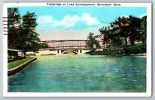 Worcester MA-Massachusetts, Lake Quinsigamond Footbridge, Vintage Postcard C1937 picture