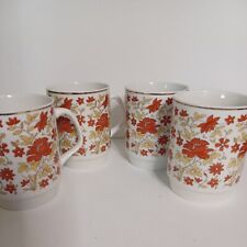 Vintage Retro 4 coffee tea mug cup Orange Yellow Floral MCM Stackable  picture