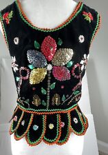 Vintage Handmade Polish Velvet Beaded Flower Folk Dance Vest picture