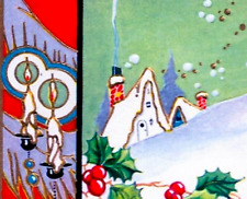 Vintage ART DECO CHRISTMAS Postcard ~ COZY COTTAGE ON HILL~CANDLES ~BUBBLES~Gold picture