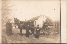 1911 Illinois RPPC Photo Postcard Woman & 2 Kids / HORSE CART Cobden, IL Cancel picture