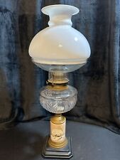 Oil Lamp Victorian UNIQUE 2 Pc Globe Milk Glass Rual Scene Porcelain Post 20 1/2 picture