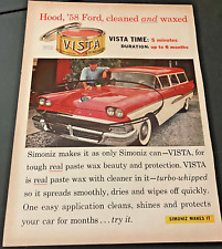 1958 Ford Wagon / Simoniz Vista Wax - Vintage Original Color Print Ad / Wall Art picture