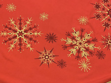 Vintage MCM Round Printed Christmas Tablecloth Sparkle Snowflakes 59