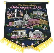 Vintage Washington DC Banner Tapestry Souvenir Fringe Velvet flocked Memorial  picture