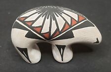Vintage Acoma Pueblo Pottery Bear Figure Signed freida valid 96' Tan Black Brown picture