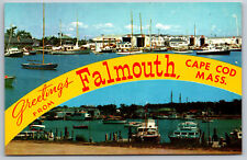 Falmouth Cape Cod Massachusetts Postcard Sailboats Sailing Boating Split View picture