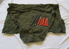 Vintage US Military OD Green Canvas Half-Tent Shelter Pup Tent w/ Poles & Stakes picture