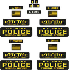 U S N POLICE F OFFICER Emb Patch 3X11 2X9 1X5 & 1X1 HOOK ON BACK blk/GOLD picture