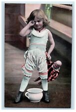c1910's Little Girl Toilet Chamber Pot Creepy Chinese Doll Antique Postcard picture