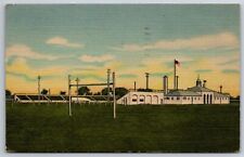 Austin Minnesota~Athletic Football Field~Goalpost~Sunset View~1949 Linen  picture