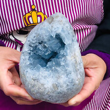 3.96LB Natural Blue Celestite Crystal Geode Cave Mineral Specimen Reiki Decor picture