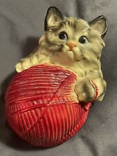 Antique Plaster Cat Kitten Playing w/ Yarn Twine String Dispenser picture