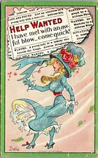 Artist Signed Dwig - Help Wanted - Awful Blow - blue - Vintage Postcard UU2 picture