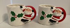 Vintage  UCGC Taiwan  SANTA & HOLLY Coffee Mug Set (2) Mugs Christmas picture