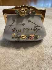 Vintage Lefton's PIN MONEY Purse Coin Bank S1346  Roses Leaves  4x6x2 picture