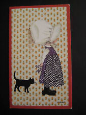 UNUSED 1971 vintage greeting card HOLLY HOBBIE THINKING OF YOU Girl w/ Black Cat picture