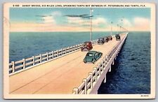Gandy Bridge Tampa Bay Saint Petersburg Florida Old Cars Street View PM Postcard picture