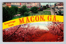Vintage posted 1958 banner postcard Greetings From MACON, Georgia 5.5 x 3.5 inch picture