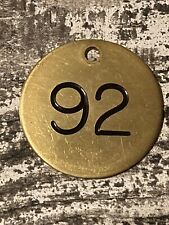 Vintage Number 92 Tag Brass Metal Fob Industrial Keychain Numbered Tag 1.5 Inch picture