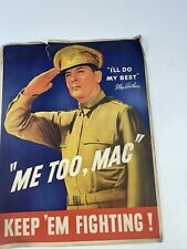 VTG Original WW2 Douglous MacArthur Keep’em Fighting Me Too Mac Poster picture