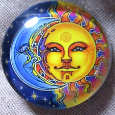 LRG GLASS DOME PICTURE BUTTON OF LOVELY MOON AT NIGHT & SUN IN THE DAY 30mm picture