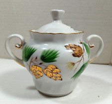 Vintage Sugar Bowl Pinecones Pine Tree Needles Gold Gilt Hand Painted picture